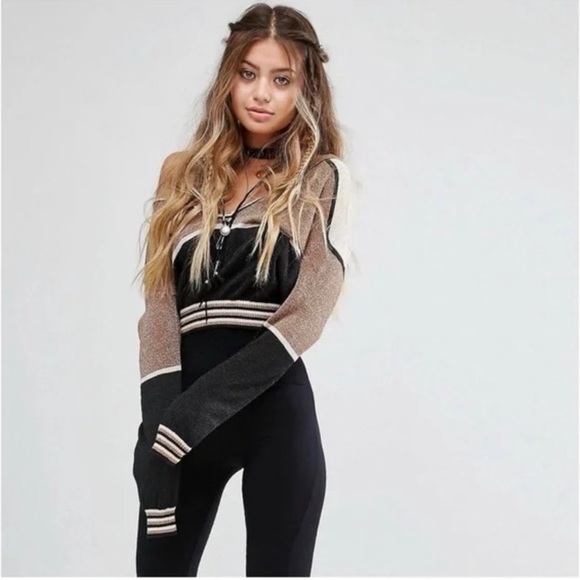 FREE PEOPLE Gold Dust Colorblock Pullover
Plunge Sweater Metallic Sz XS - Picture 6 of 11
